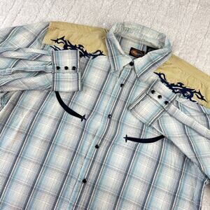 Martini Ranch Blue Plaid Pearl Snap Men's Western Shirt Size large Corduroy